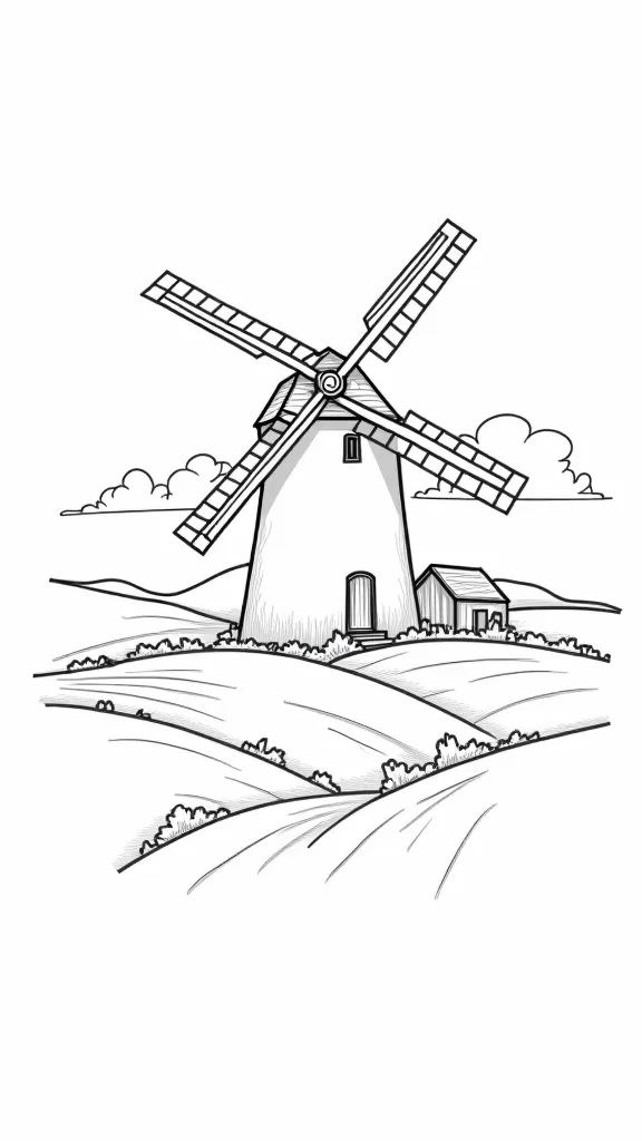 coloriage de moulin à vent